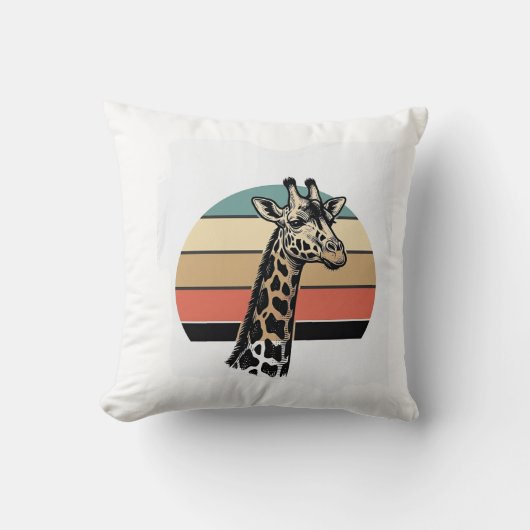 Retro Giraffe Zonsondergang Safari Vector T-shirt Kussen (Voorkant)