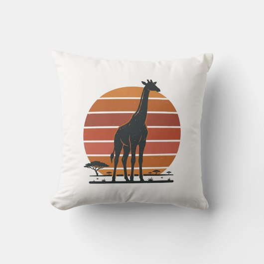 Retro Giraffe Zonsondergang Safari Vector T-shirt Kussen (Voorkant)