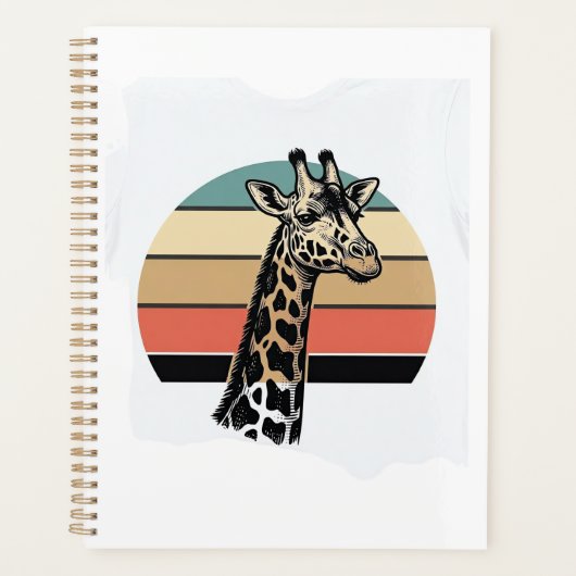 Retro Giraffe Zonsondergang Safari Vector T-shirt Planner (Voorkant)