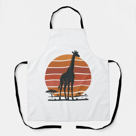 Retro Giraffe Zonsondergang Safari Vector T-shirt Schort (Voorkant)