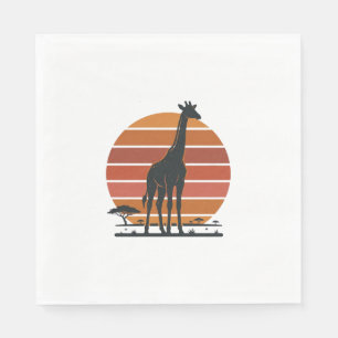 Retro Giraffe Zonsondergang Safari Vector T-shirt Servet