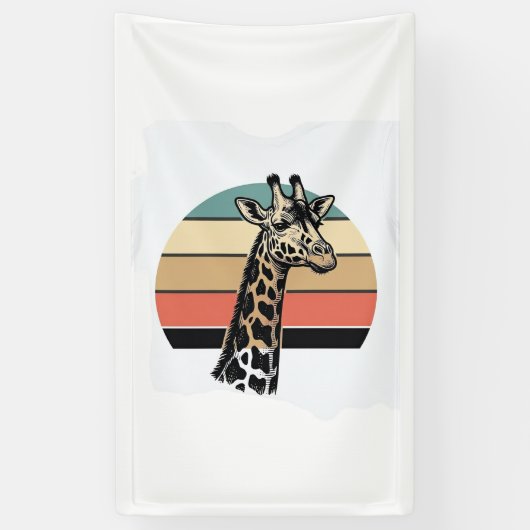 Retro Giraffe Zonsondergang Safari Vector T-shirt Spandoek (Verticaal)