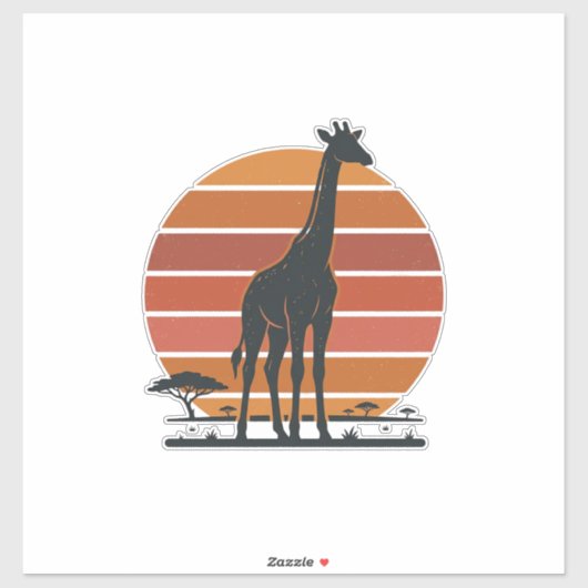 Retro Giraffe Zonsondergang Safari Vector T-shirt Sticker (Vel)