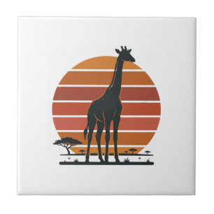 Retro Giraffe Zonsondergang Safari Vector T-shirt Tegeltje