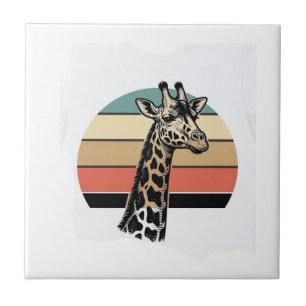 Retro Giraffe Zonsondergang Safari Vector T-shirt Tegeltje
