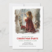 Retro girl awaits Santa digital Christmas invites Kaart (Voorkant)