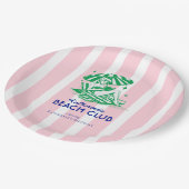 Retro Girl Beach Club Pink Stripes Birthday Party Papieren Bordje (Gekanteld)