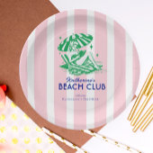Retro Girl Beach Club Pink Stripes Birthday Party Papieren Bordje
