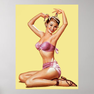 Retro Girl Beach Pin-up  stijl Poster