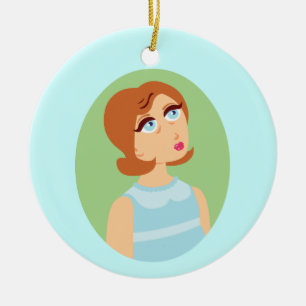 Retro Girl Blue Keramisch Ornament