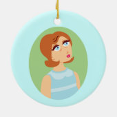 Retro Girl Blue Keramisch Ornament (Achterkant)