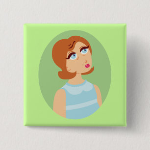 Retro Girl Blue Vierkante Button 5,1 Cm