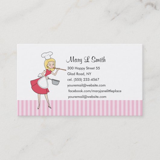 Retro Girl Chef Personal Calling Card - Gepersonal Contactkaartje (Voorkant)