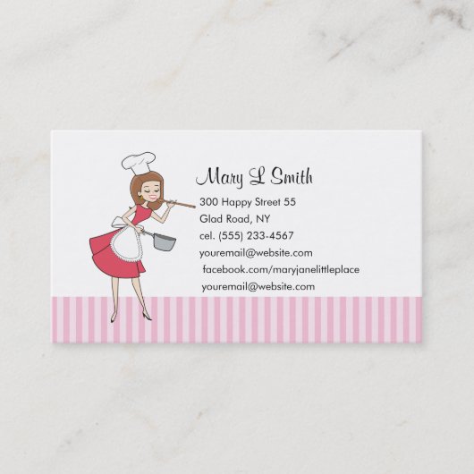 Retro Girl Chef Personal Calling Card - Gepersonal Visitekaartje (Voorkant)