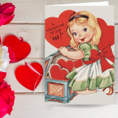 Retro  Girl Custom Valentijnsdag Feestdagen Kaart