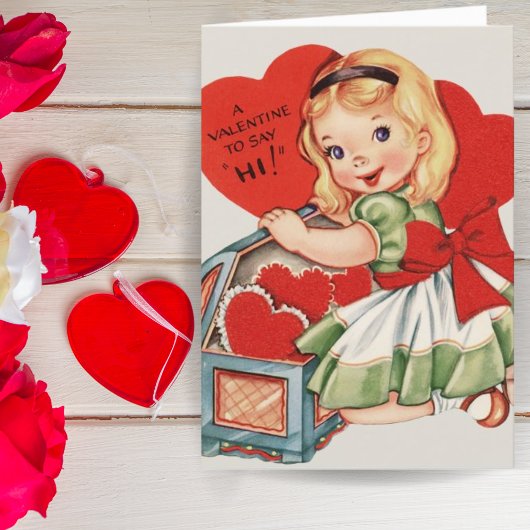 Retro Girl Custom Valentijnsdag Feestdagen Kaart