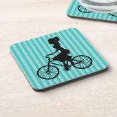 Retro Girl Cyclist Silhouette Bier Onderzetter (Linkerzijde)