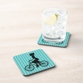 Retro Girl Cyclist Silhouette Bier Onderzetter (Rechterzijde)