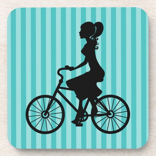 Retro Girl Cyclist Silhouette Bier Onderzetter (Voorkant)