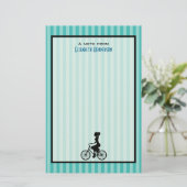 Retro Girl Cyclist Silhouette Briefpapier (Staand voorkant)