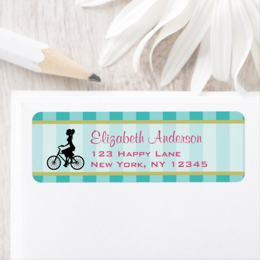 Retro Girl Cyclist Silhouette Etiket (Insitu)