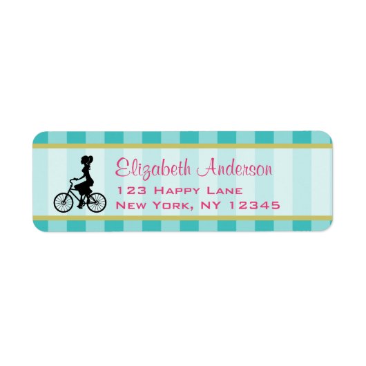 Retro Girl Cyclist Silhouette Etiket (Voorkant)