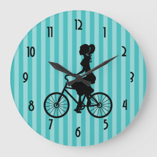 Retro Girl Cyclist Silhouette Grote Klok