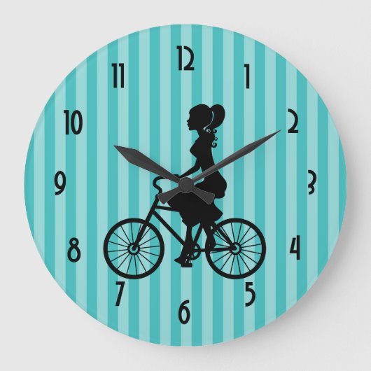 Retro Girl Cyclist Silhouette Grote Klok (Voorkant)