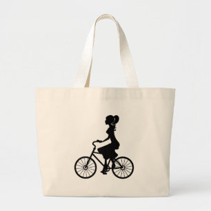 Retro Girl Cyclist Silhouette Grote Tote Bag