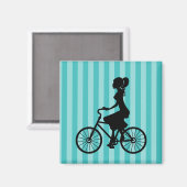 Retro Girl Cyclist Silhouette Magneet (Voorkant / Achterkant)