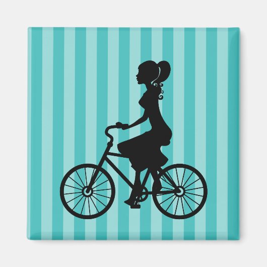 Retro Girl Cyclist Silhouette Magneet (Voorkant)