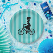 Retro Girl Cyclist Silhouette Papieren Bordje (Feest)
