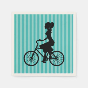 Retro Girl Cyclist Silhouette Servetten