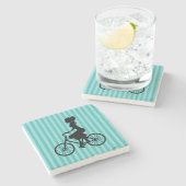 Retro Girl Cyclist Silhouette Stenen Onderzetter (Zijkant)