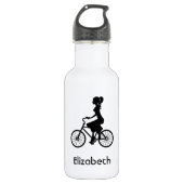 Retro Girl Cyclist Silhouette Waterfles (Voorkant)