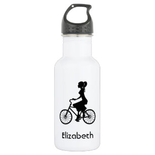 Retro Girl Cyclist Silhouette Waterfles