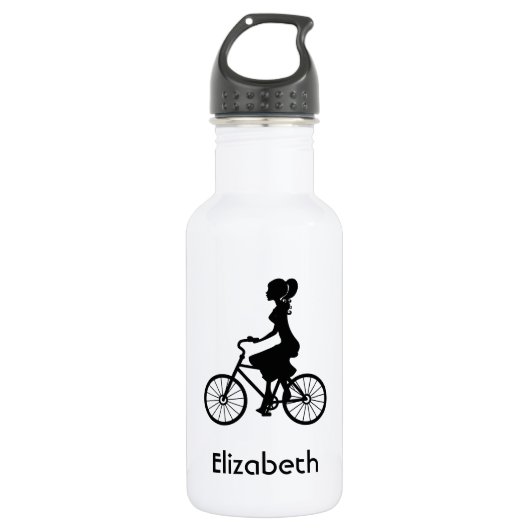 Retro Girl Cyclist Silhouette Waterfles (Voorkant)