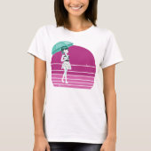 Retro Girl met Umbrella en  zonsondergang T-shirt (Voorkant)