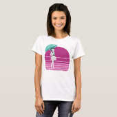 Retro Girl met Umbrella en zonsondergang T-shirt (Voorkant volledig)