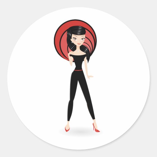 Retro Girl Ronde Sticker (Voorkant)