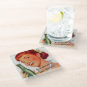 Retro Girl Soda Advertentie Aangepaste Slogan Glazen Onderzetter (Schuin)