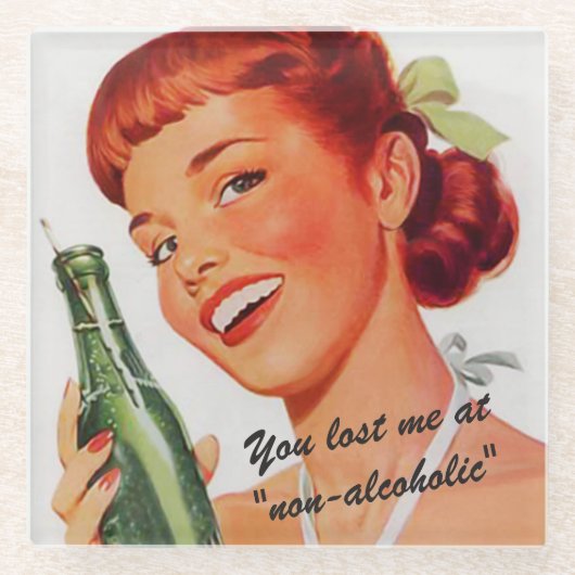 Retro Girl Soda Advertentie Aangepaste Slogan Glazen Onderzetter (Voorkant)
