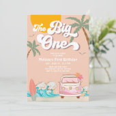 Retro Girl The Big One Surfen 1e verjaardagsfeestj Kaart (Staand voorkant)