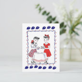 Retro Girls die een Tea Party Social Invitation on Kaart (Staand voorkant)