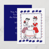 Retro Girls die een Tea Party Social Invitation on Kaart (Voorkant / Achterkant)