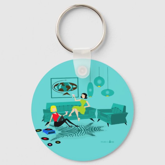 Retro Girls' nacht in Button Sleutelhanger (Voorkant)