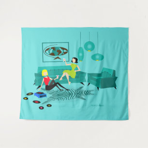 Retro Girl's nacht in de bosbouw Wandkleed