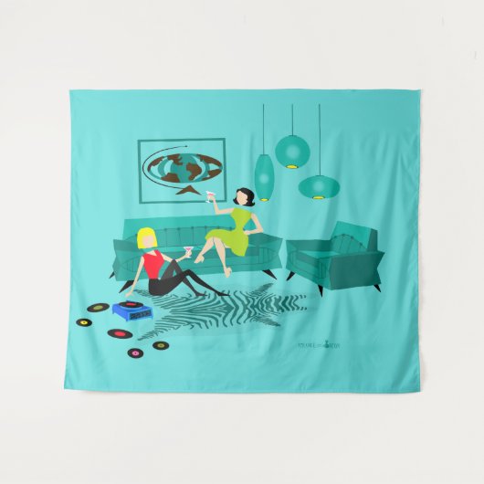 Retro Girl's nacht in de bosbouw Wandkleed (Voorkant (horizontaal))