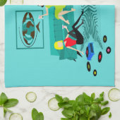 Retro Girls nacht in Dish Towel Theedoek (Gevouwen)