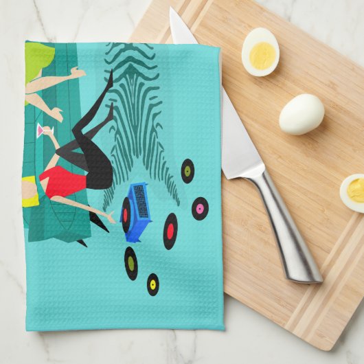 Retro Girls nacht in Dish Towel Theedoek (Quarter Fold)